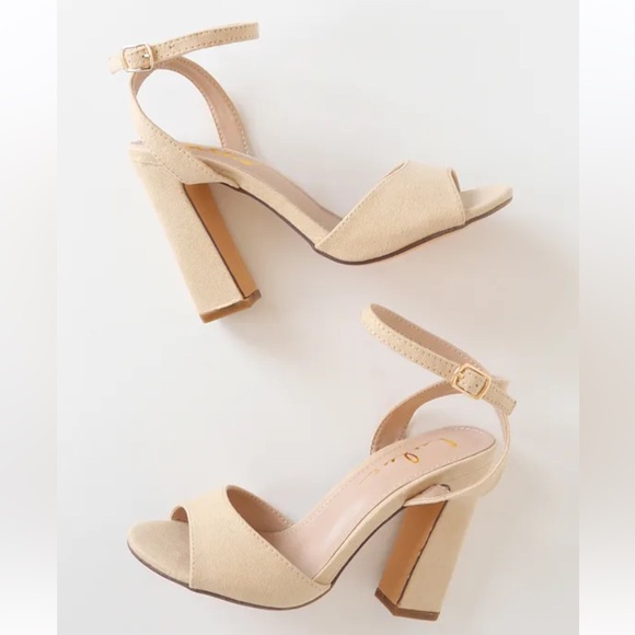 Lulus Laren Natural Suede Block Heels - Picture 2 of 7